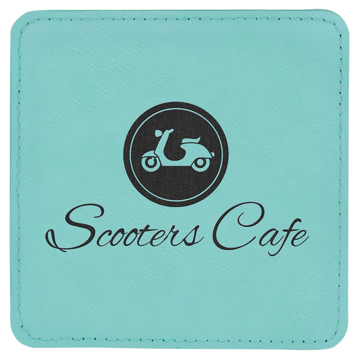 Personalized Laser Engraved Teal Square Leatherette Coaster