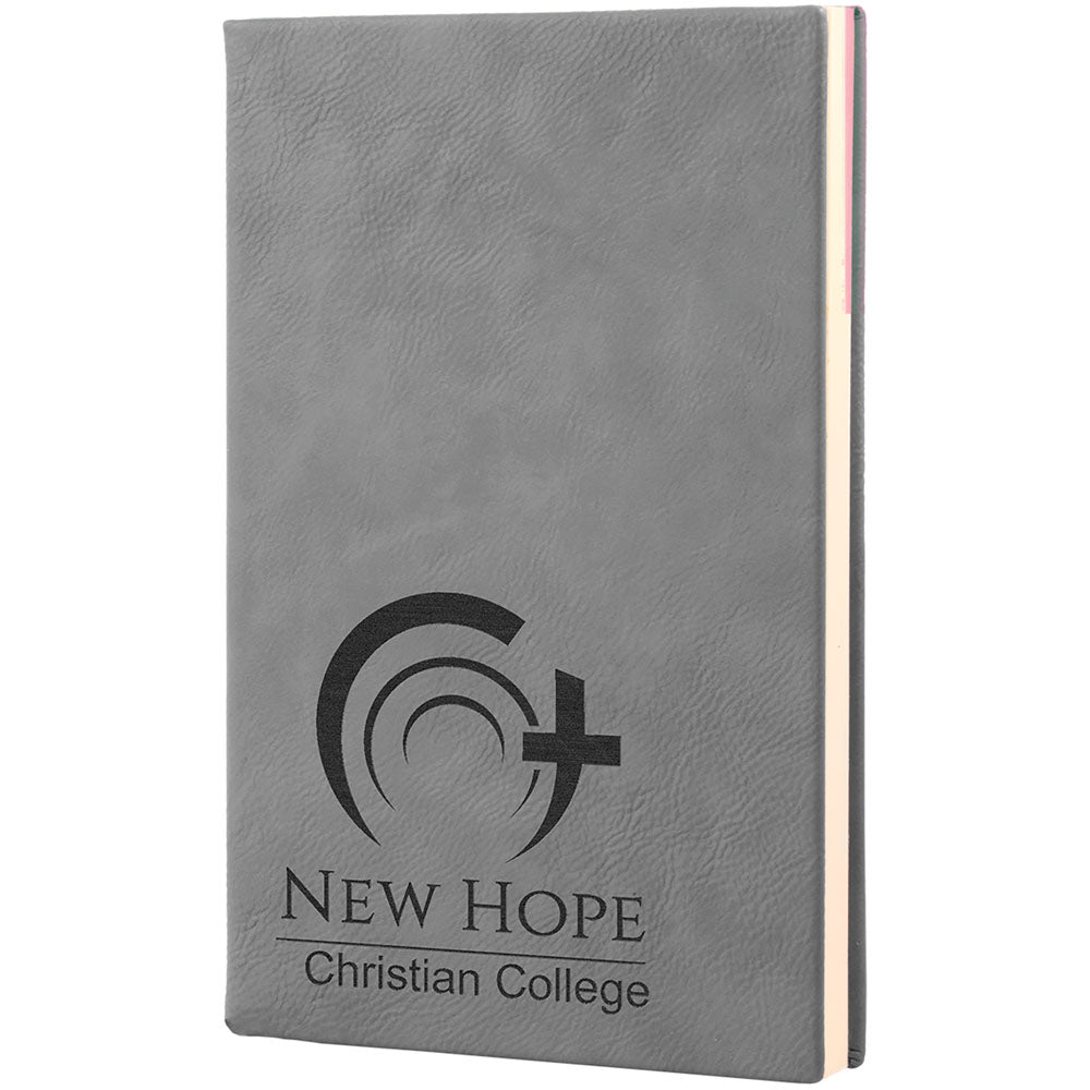 Personalized Laser Engraved 5 1/4" x 8 1/4" Gray Leatherette Journal