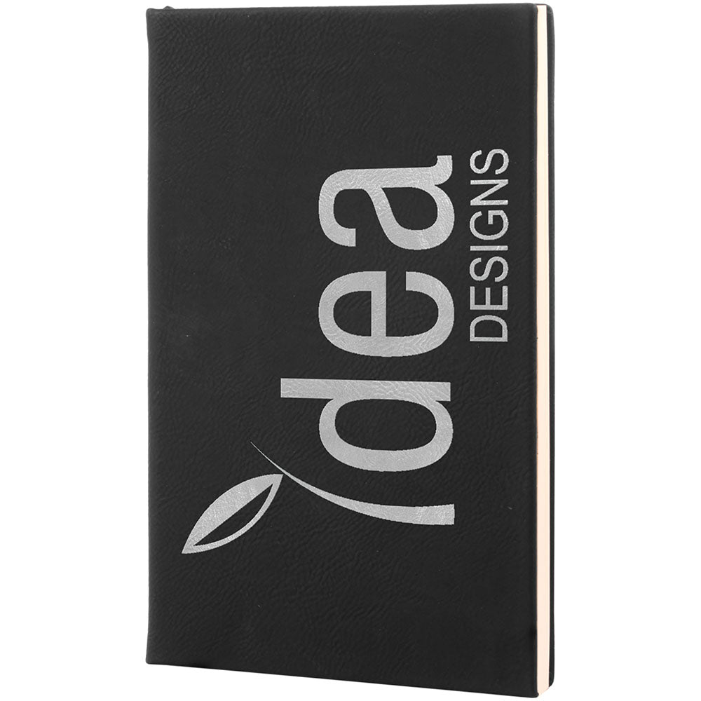 Personalized Laser Engraved 5 1/4" x 8 1/4" Black/Silver Leatherette Journal