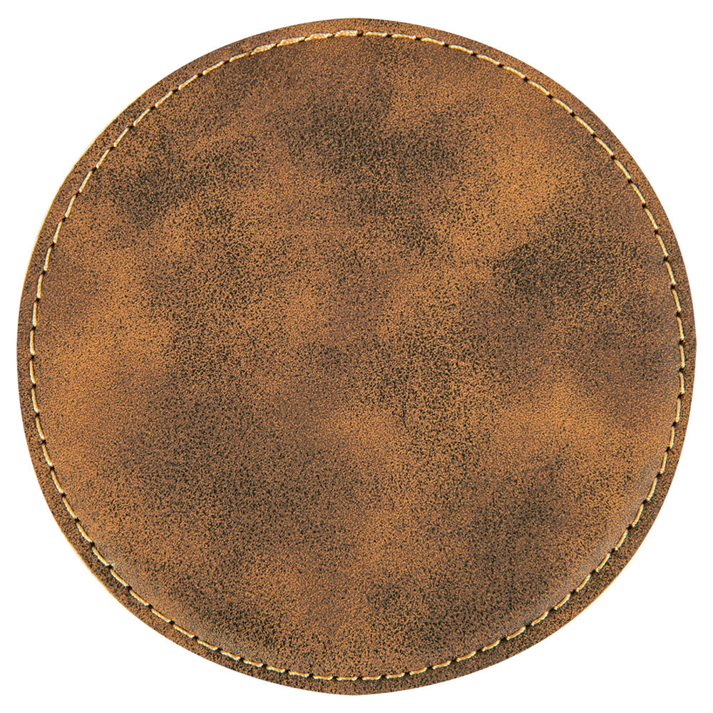 Personalized Laser Engraved 4" Round Rustic/Gold Leatherette Coaster