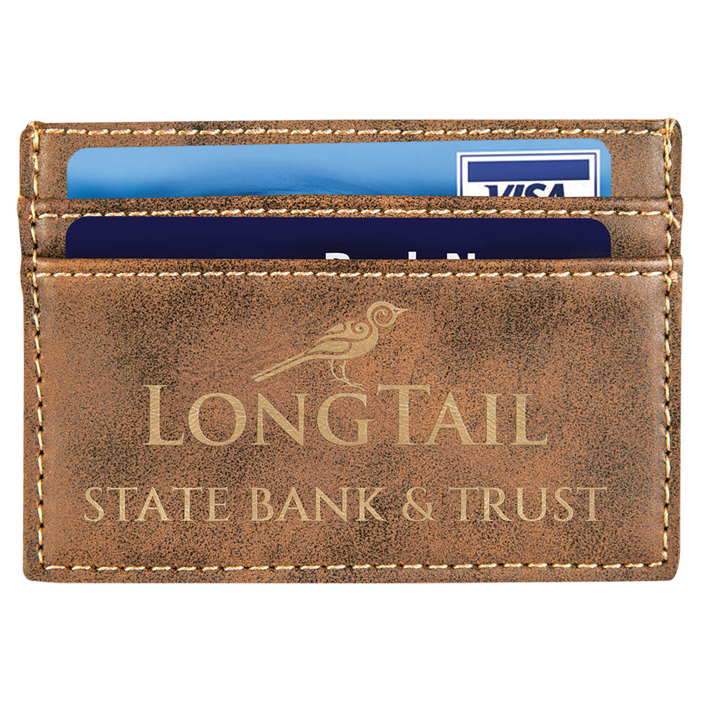 Personalized Laser Engraved 4" x 2 3/4" Rustic/Gold Leatherette Wallet Clip