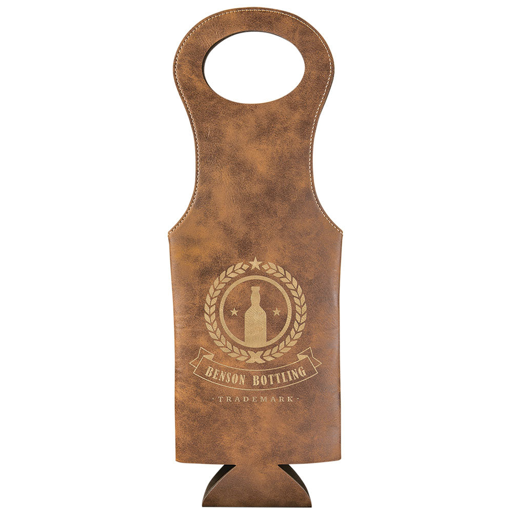 Personalized Laser Engraved Rustic/Gold Leatherette Wine Bag