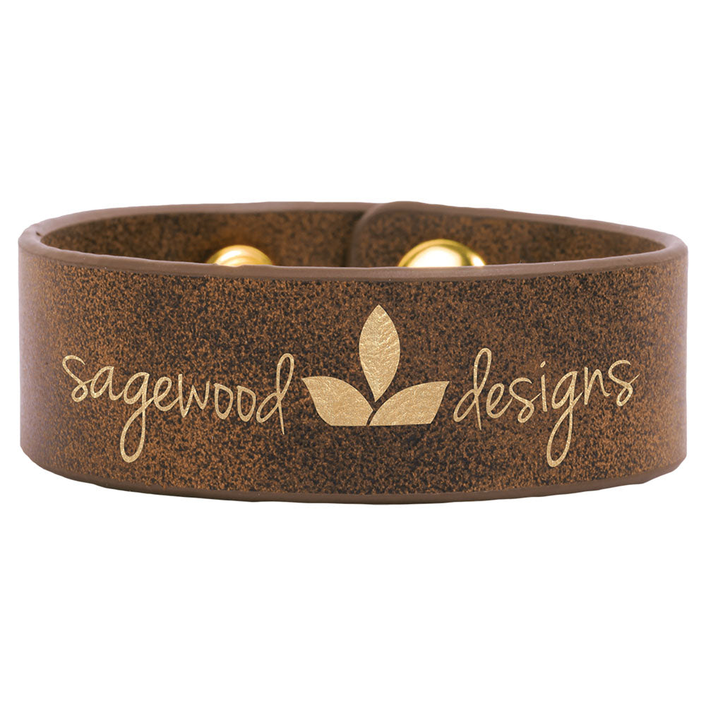 Personalized Laser Engraved 9 1/2" x 1" Rustic/Gold Leatherette Cuff Bracelet