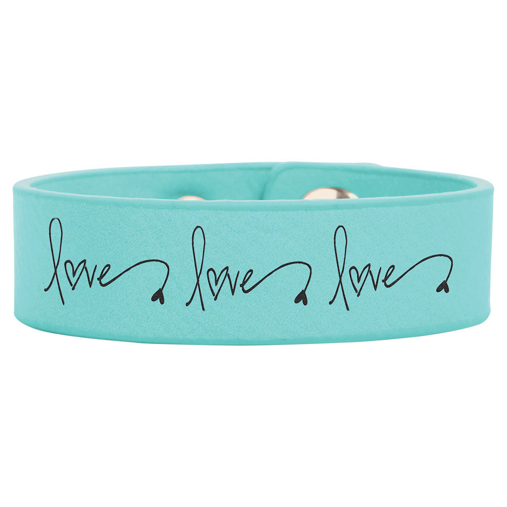 Personalized Laser Engraved 8 1/2" x 3/4" Teal Leatherette Youth Cuff Bracelet