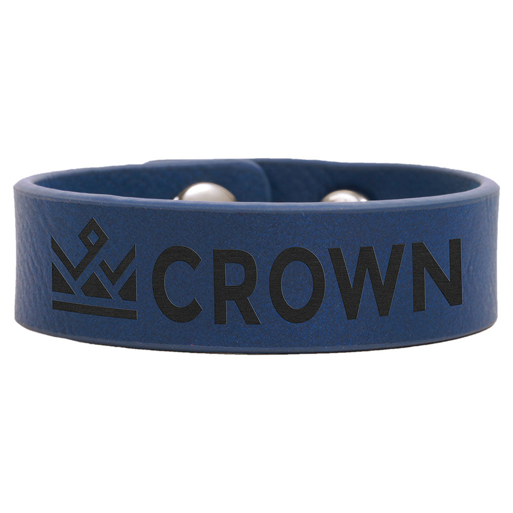 Personalized Laser Engraved 8 1/2" x 3/4" Blue/Black Leatherette Youth Cuff Bracelet