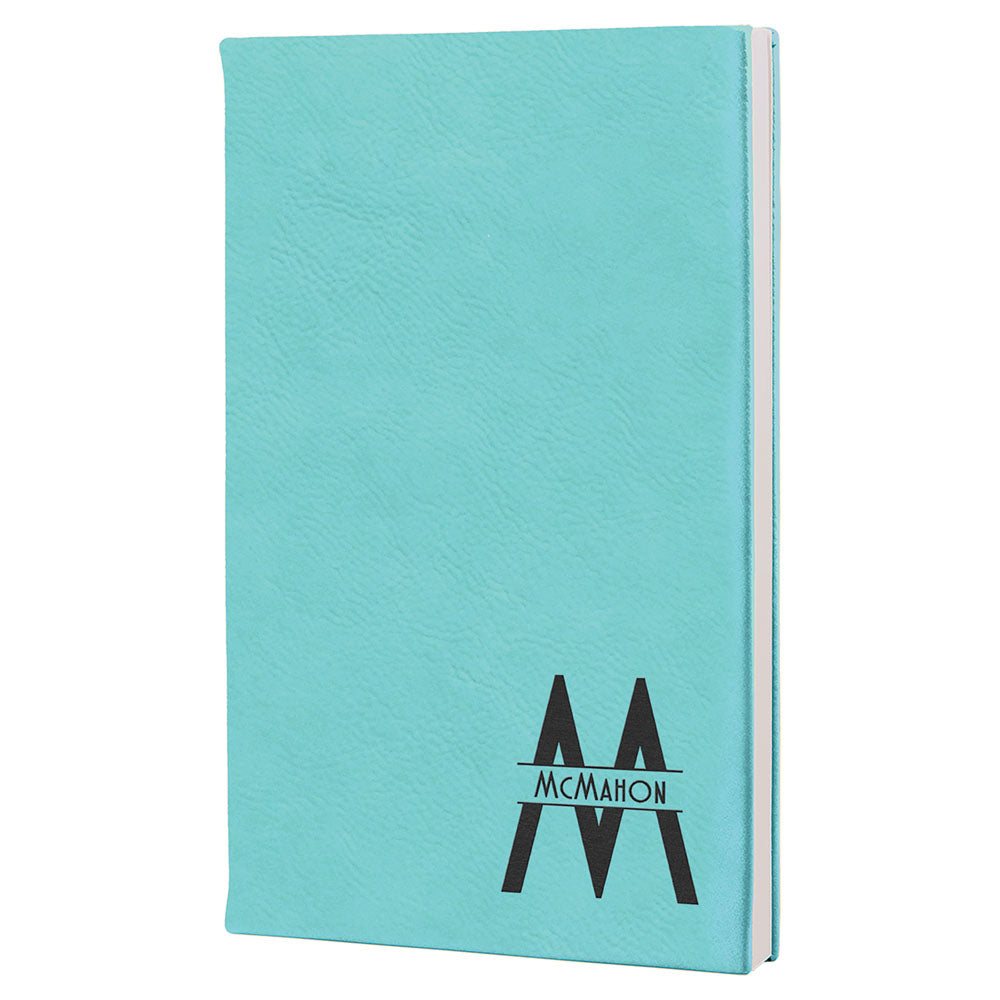 Personalized Laser Engraved 5 1/4" x 8 1/4" Teal Leatherette Journal