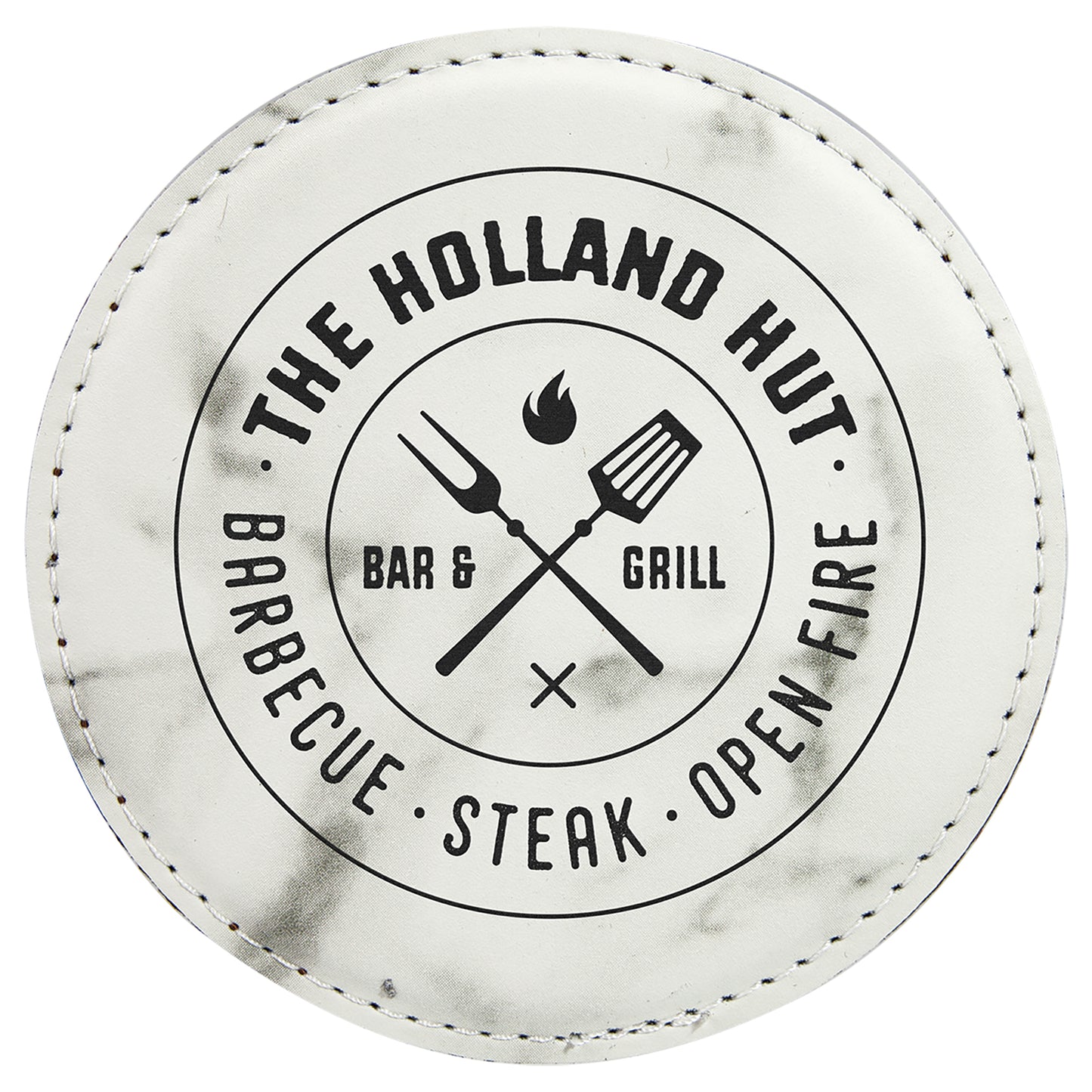 Personalized Laser Engraved 4" Round White Marble Leatherette Coaster