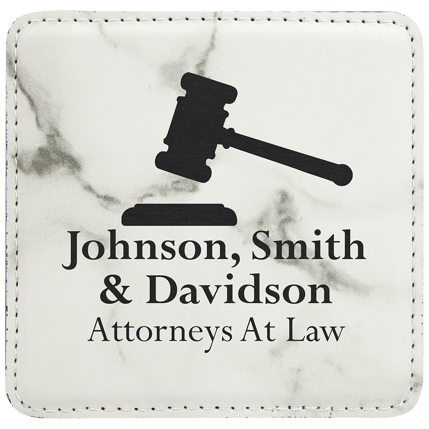 Personalized Laser Engraved 4" x 4" Square White Marble Leatherette Coaster