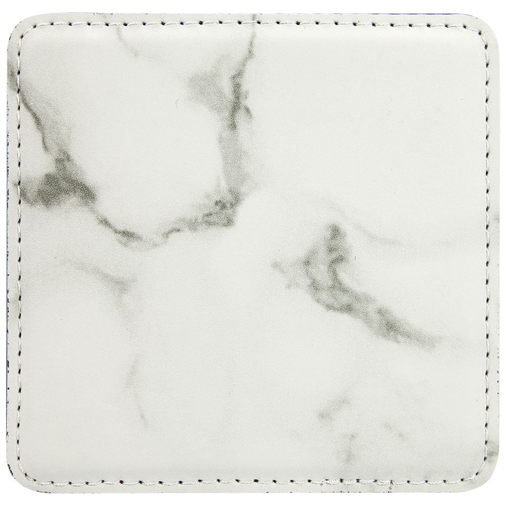 Personalized Laser Engraved 4" x 4" Square White Marble Leatherette Coaster