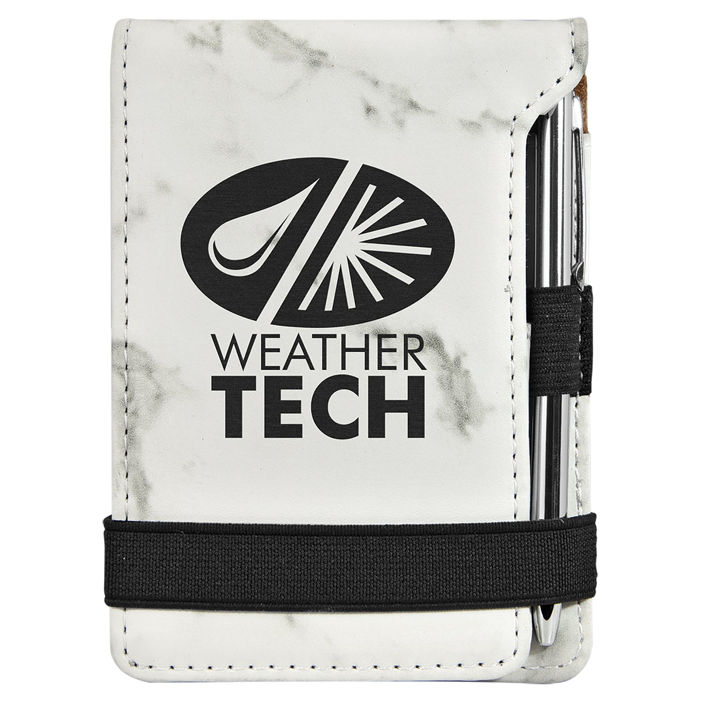 Personalized Laser Engraved 3 1/4" x 4 3/4" White Marble Leatherette Mini Notepad with Pen