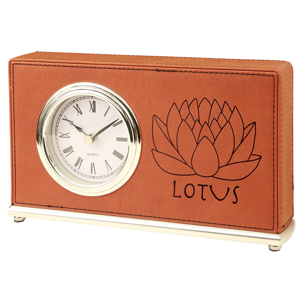 Personalized Laser Engraved 7 1/2" x 4 1/2" Rawhide Leatherette Horizontal Desk Clock