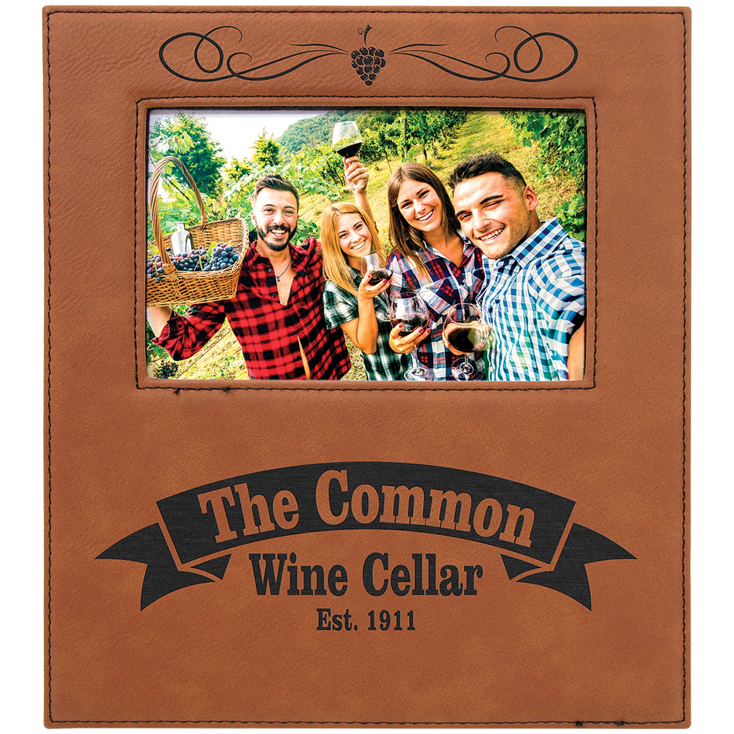 Personalized Laser Engraved 4" x 6" Rawhide Leatherette Photo Frame with 4 1/4" x 7 7/8" Engraving Area