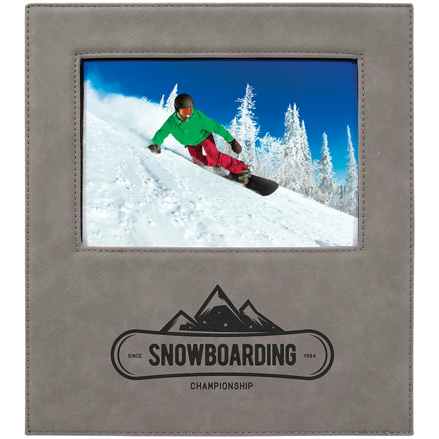 Personalized Laser Engraved 5" x 7" Gray Leatherette Photo Frame with 4 1/4" x 8 7/8" Engraving Area