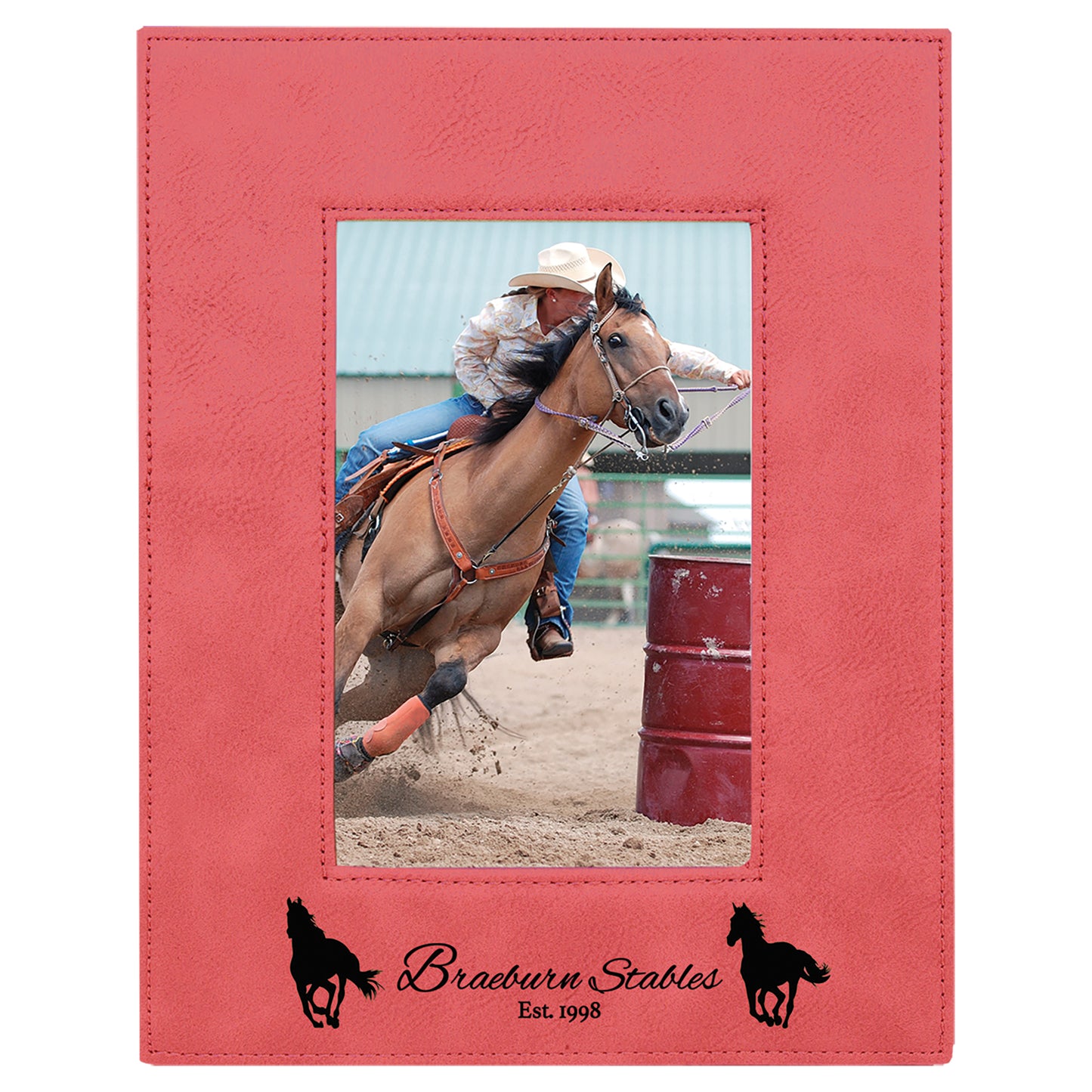 Personalized Laser Engraved 4" x 6" Pink Leatherette Photo Frame