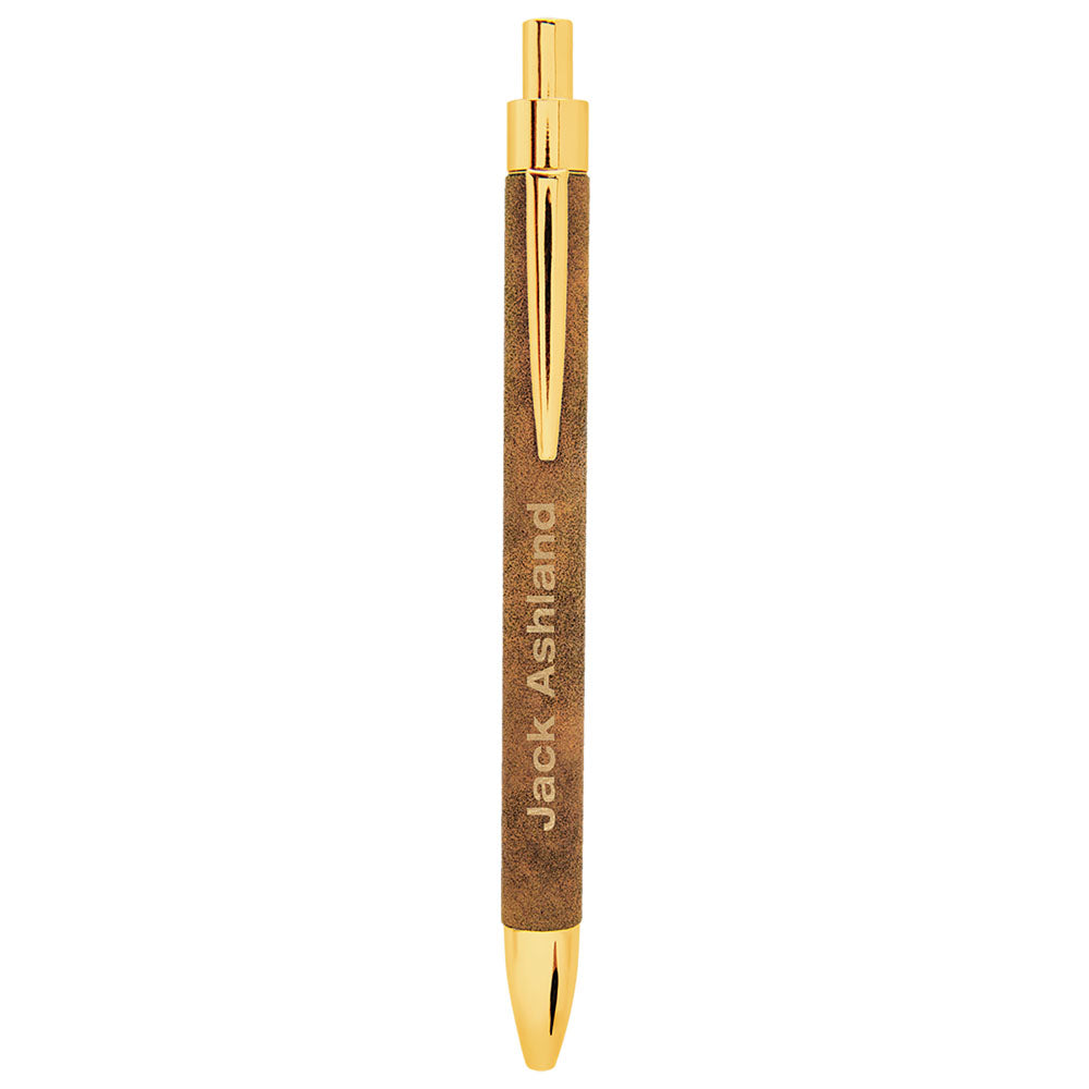 Personalized Laser Engraved Rustic/Gold Leatherette Pen