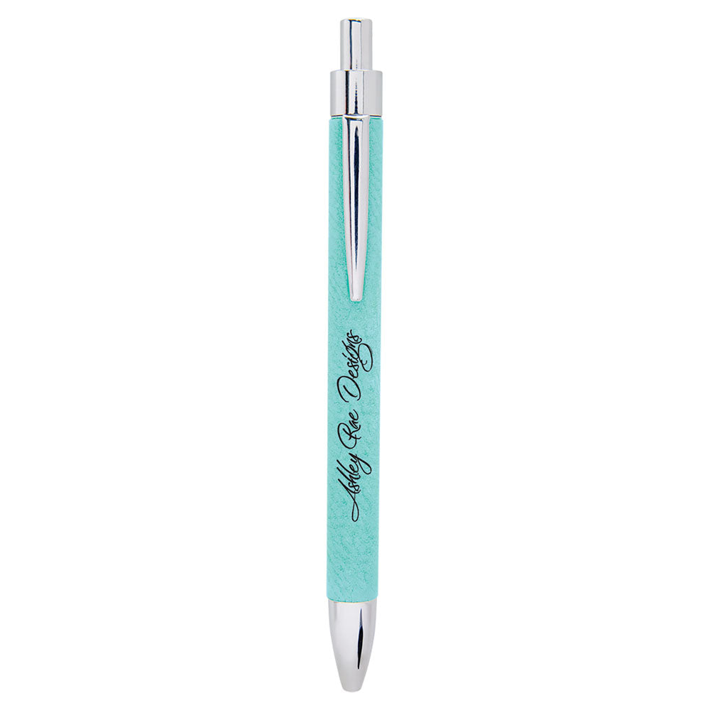 Personalized Laser Engraved Teal Leatherette Pen
