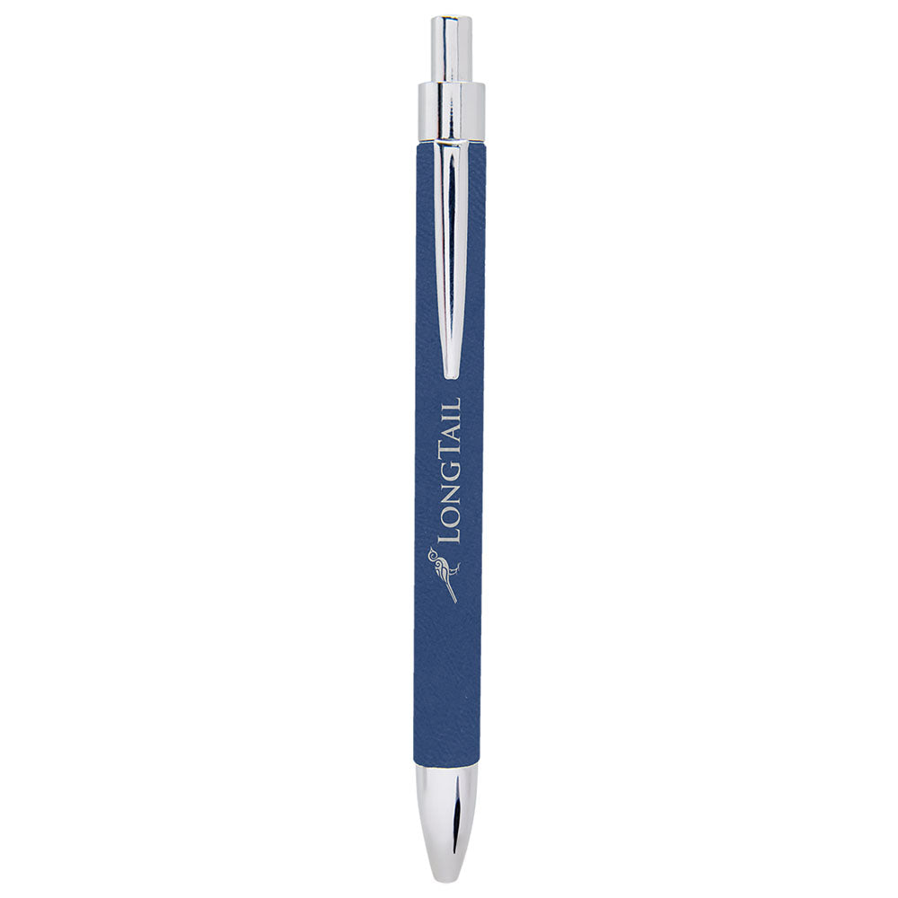 Personalized Laser Engraved Blue/Silver Leatherette Pen