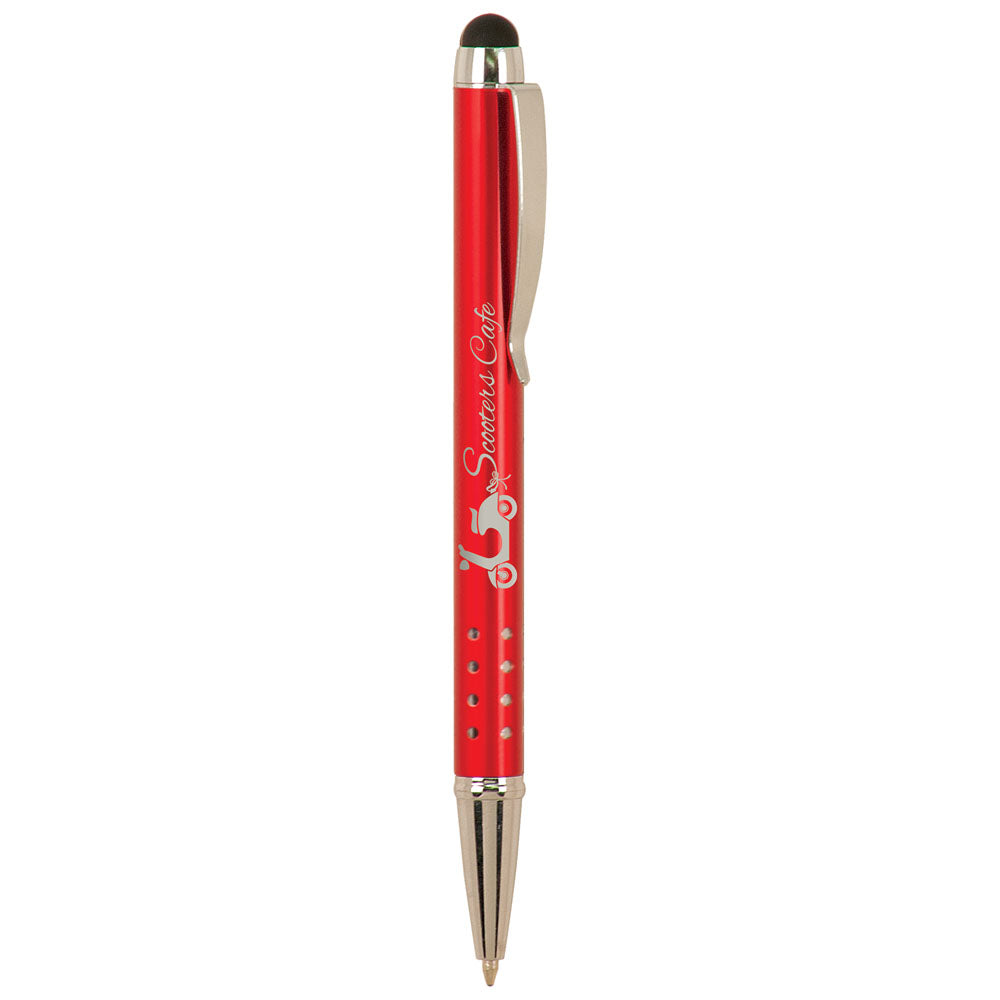 Personalized Laser Engraved Red with Silver Trim Pen with Stylus