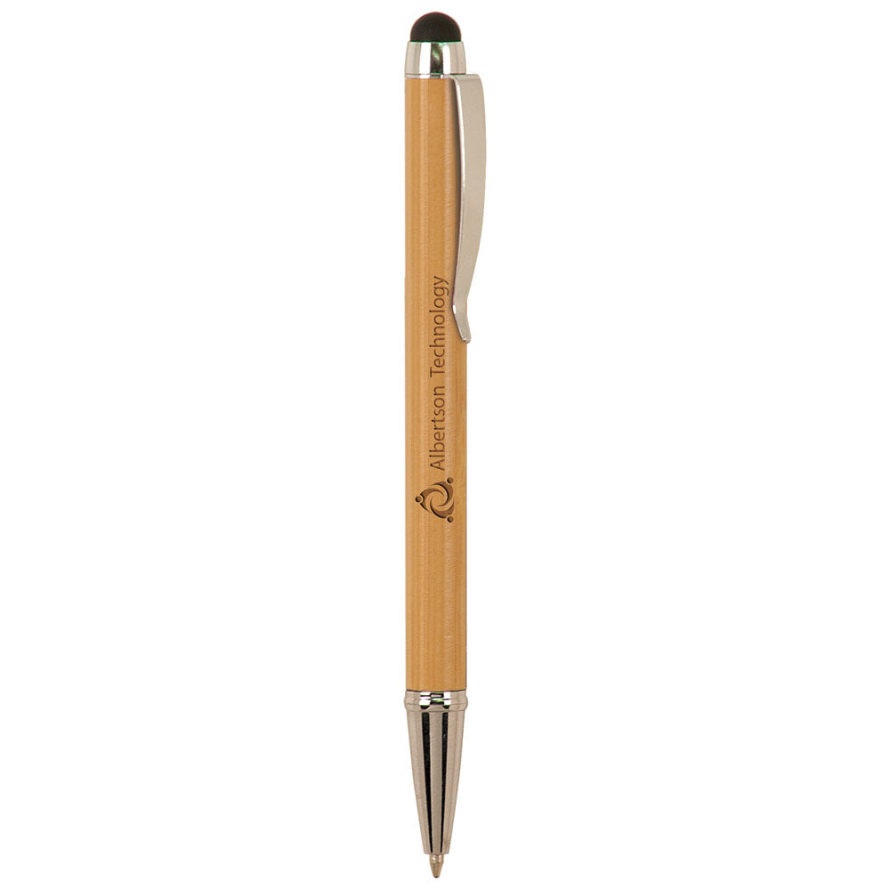 Personalized Laser Engraved Bamboo with Silver Trim Pen with Stylus