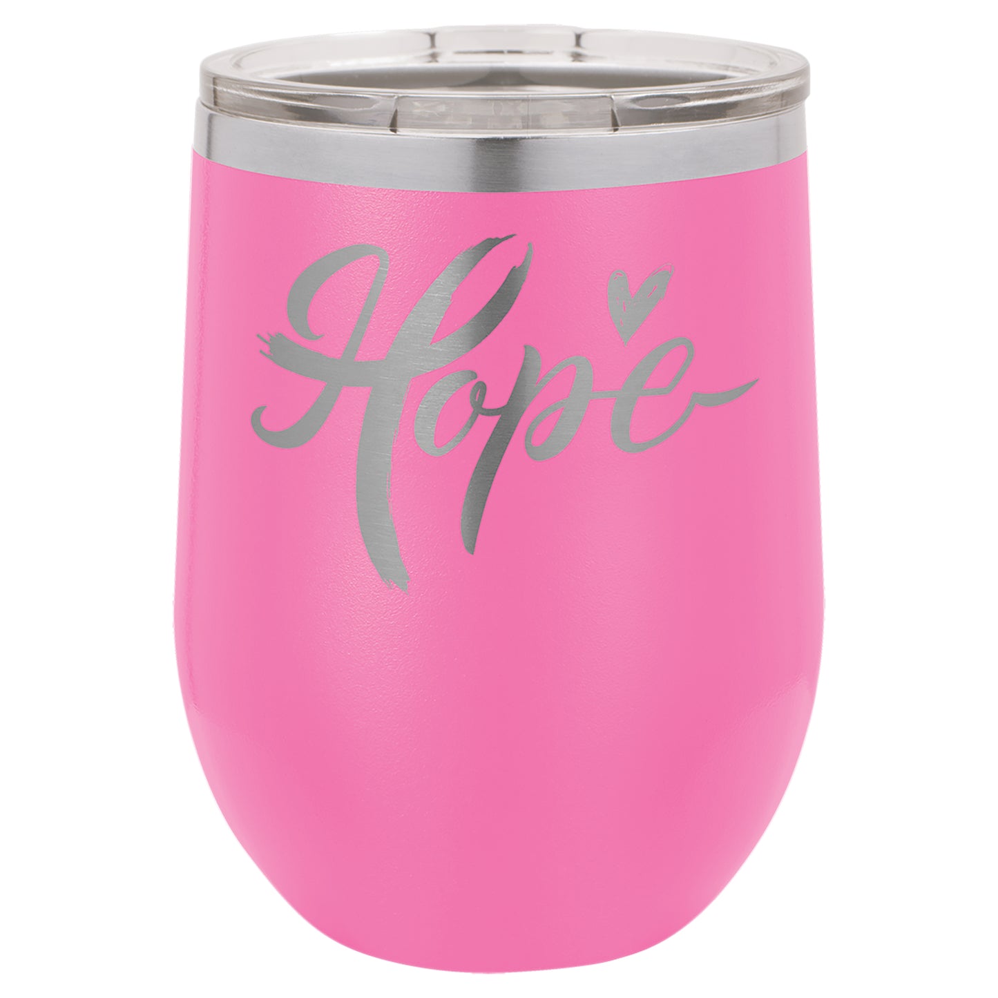 Personalized Laser Engraved Pink 12 oz. Polar Camel Stemless Wine Tumbler with Clear Lid
