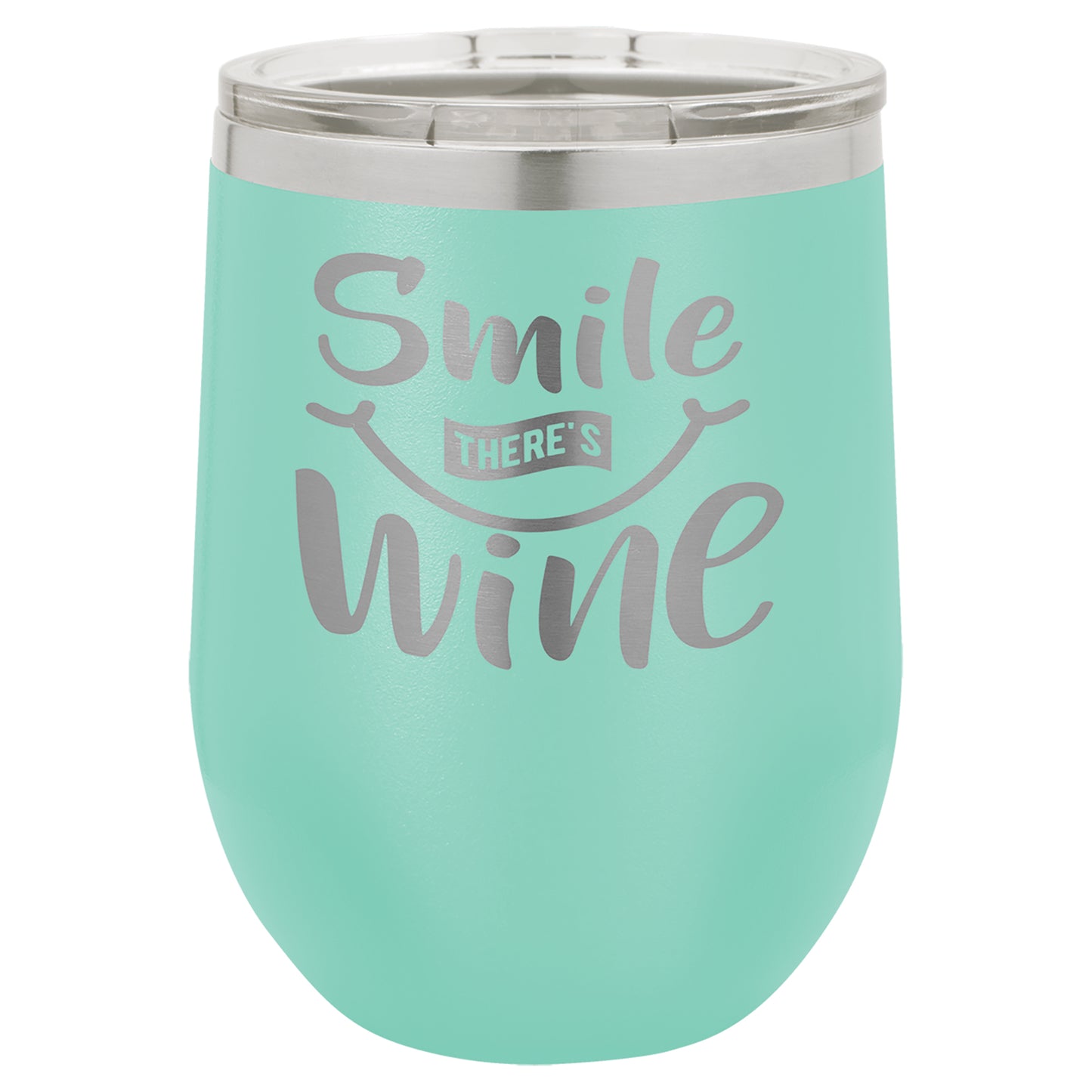 Personalized Laser Engraved Teal 12 oz. Polar Camel Stemless Wine Tumbler with Clear Lid