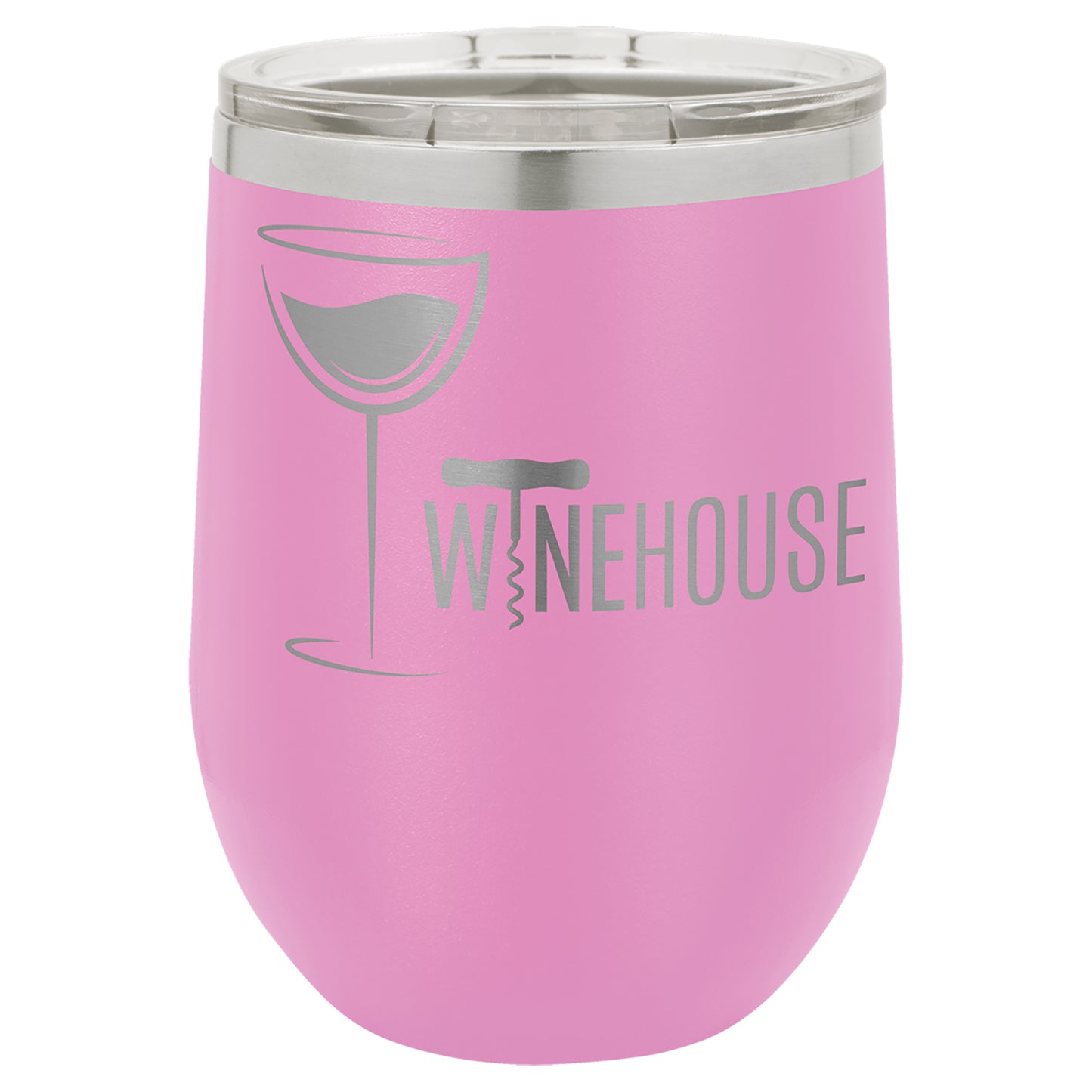 Personalized Laser Engraved Light Purple 12 oz. Polar Camel Stemless Wine Tumbler with Clear Lid