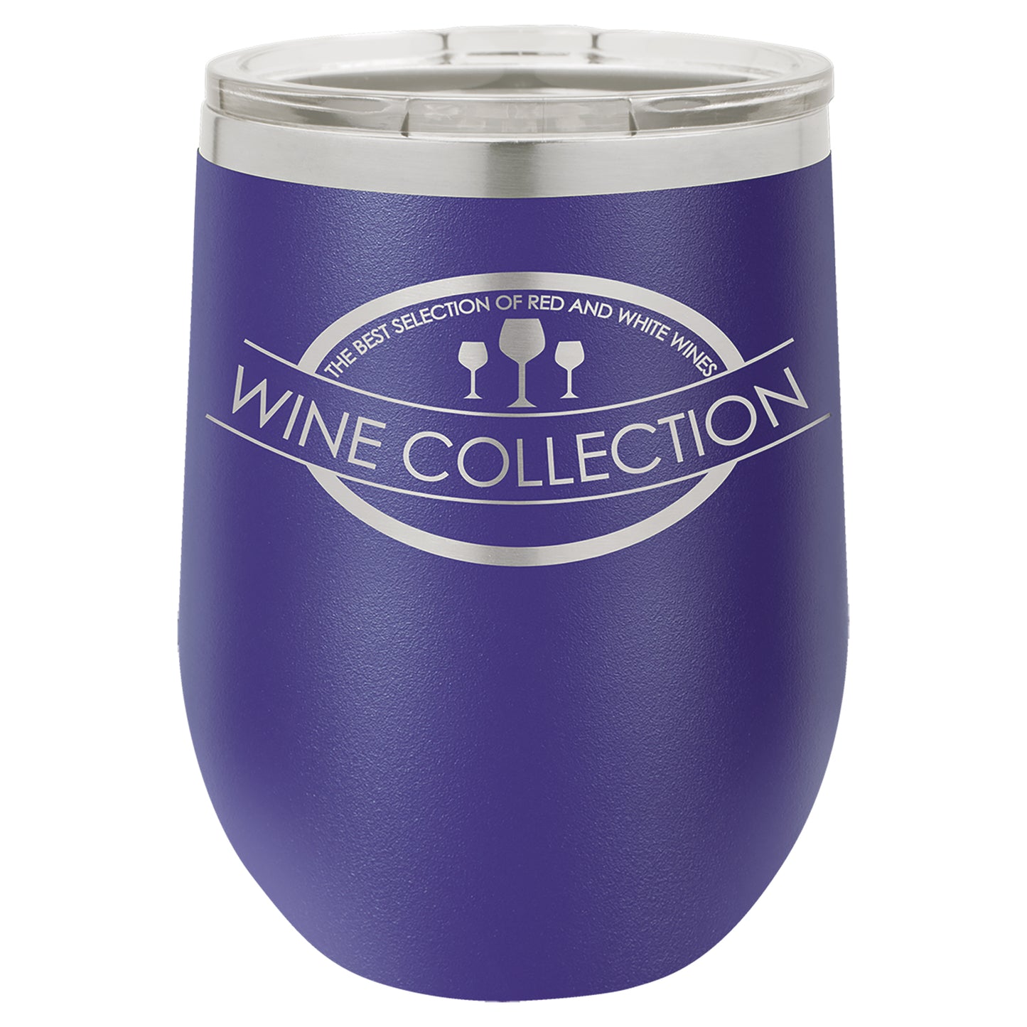 Personalized Laser Engraved Purple 12 oz. Polar Camel Stemless Wine Tumbler with Clear Lid