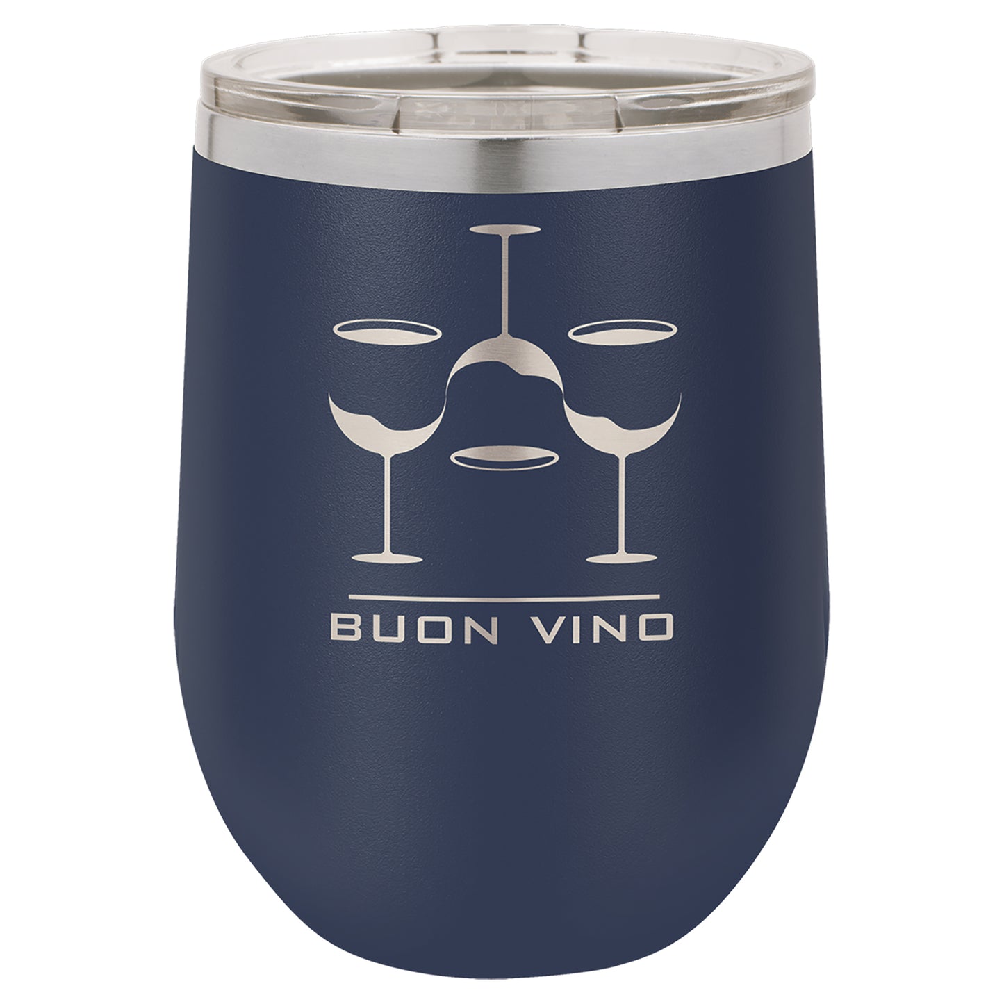 Personalized Laser Engraved Navy Blue 12 oz. Polar Camel Stemless Wine Tumbler with Clear Lid