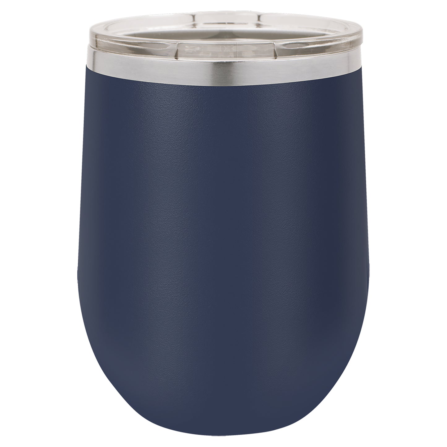Personalized Laser Engraved Navy Blue 12 oz. Polar Camel Stemless Wine Tumbler with Clear Lid