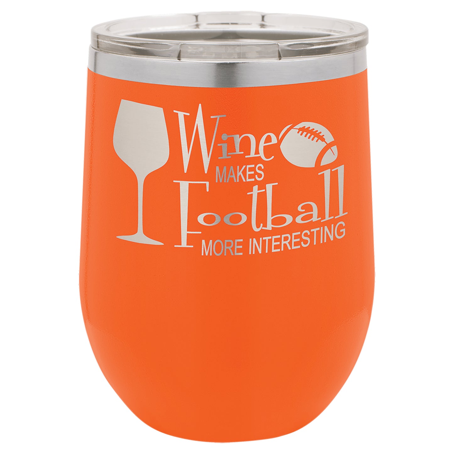 Personalized Laser Engraved Orange 12 oz. Polar Camel Stemless Wine Tumbler with Clear Lid