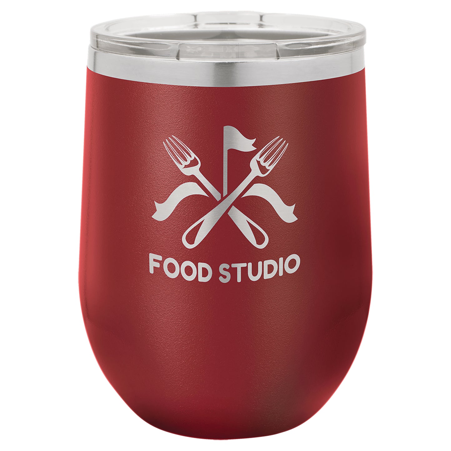 Personalized Laser Engraved Maroon 12 oz. Polar Camel Stemless Wine Tumbler with Clear Lid
