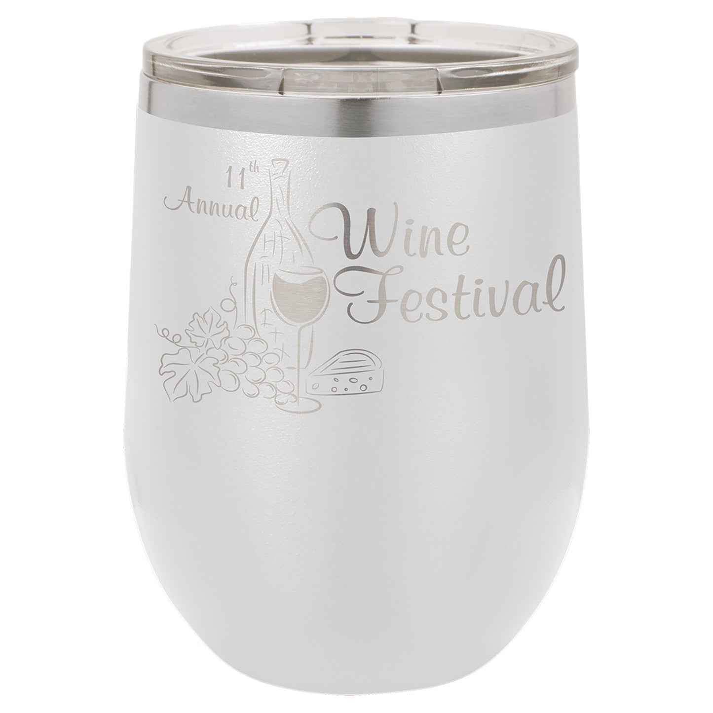 Personalized Laser Engraved White 12 oz. Polar Camel Stemless Wine Tumbler with Clear Lid