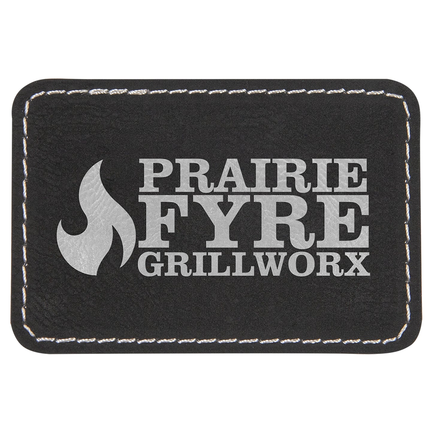 Personalized Laser Engraved 3" x 2" Rectangle Black/Silver Leatherette Patch with Adhesive