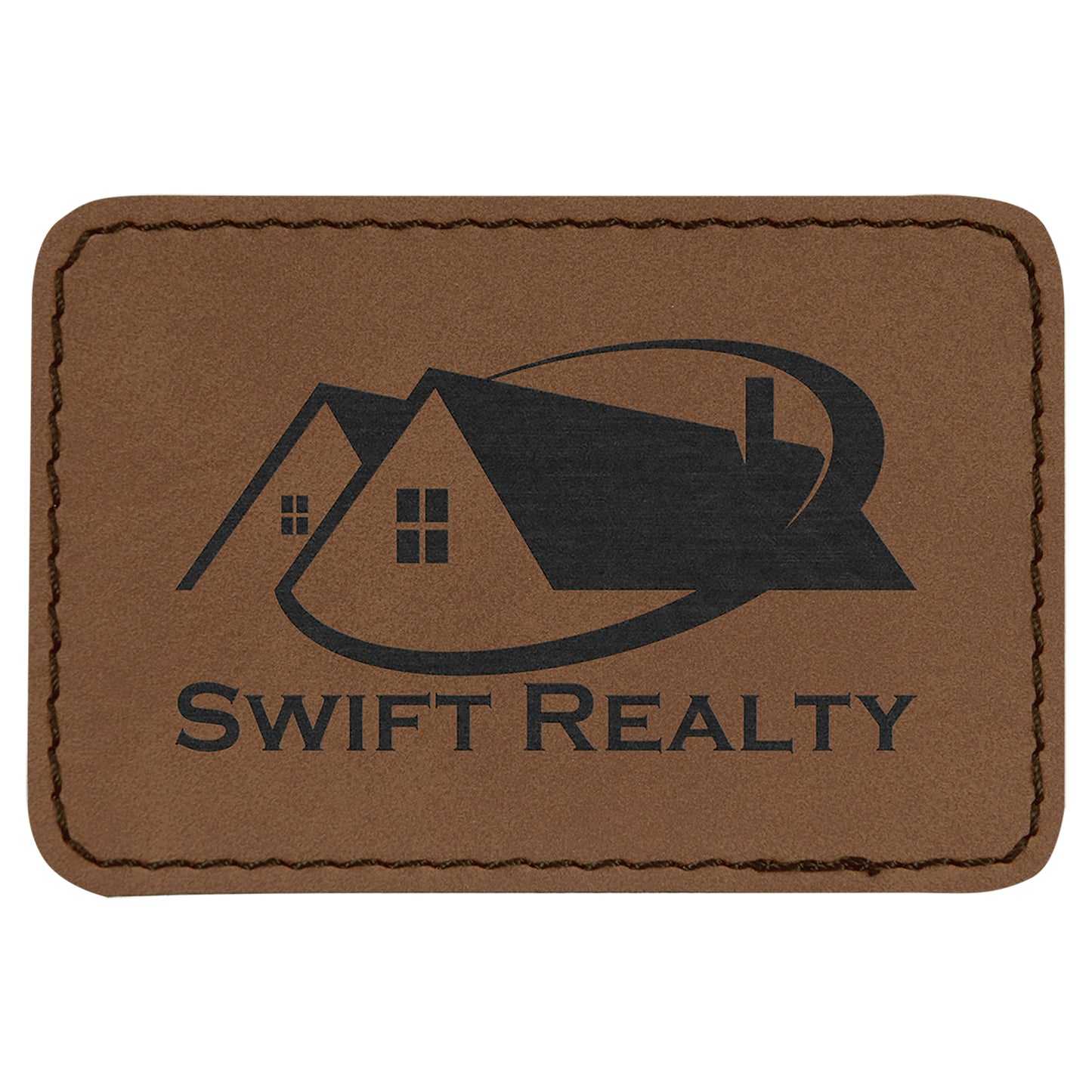 Personalized Laser Engraved 3" x 2" Rectangle Dark Brown Leatherette Patch with Adhesive