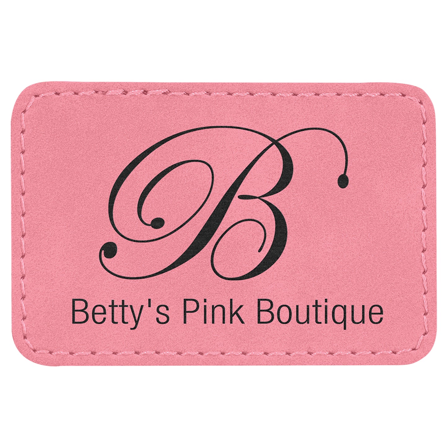 Personalized Laser Engraved 3" x 2" Rectangle Pink Leatherette Patch with Adhesive
