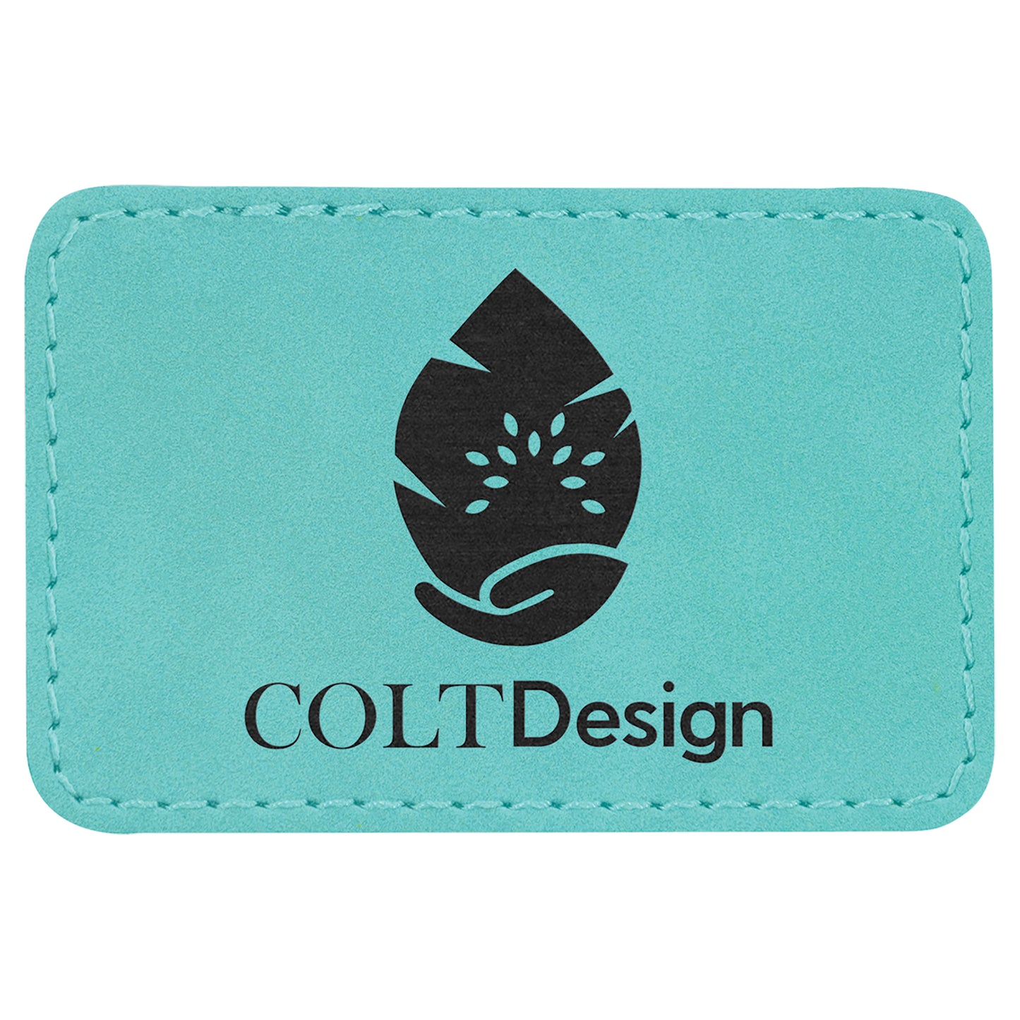 Personalized Laser Engraved 3" x 2" Rectangle Teal Leatherette Patch with Adhesive