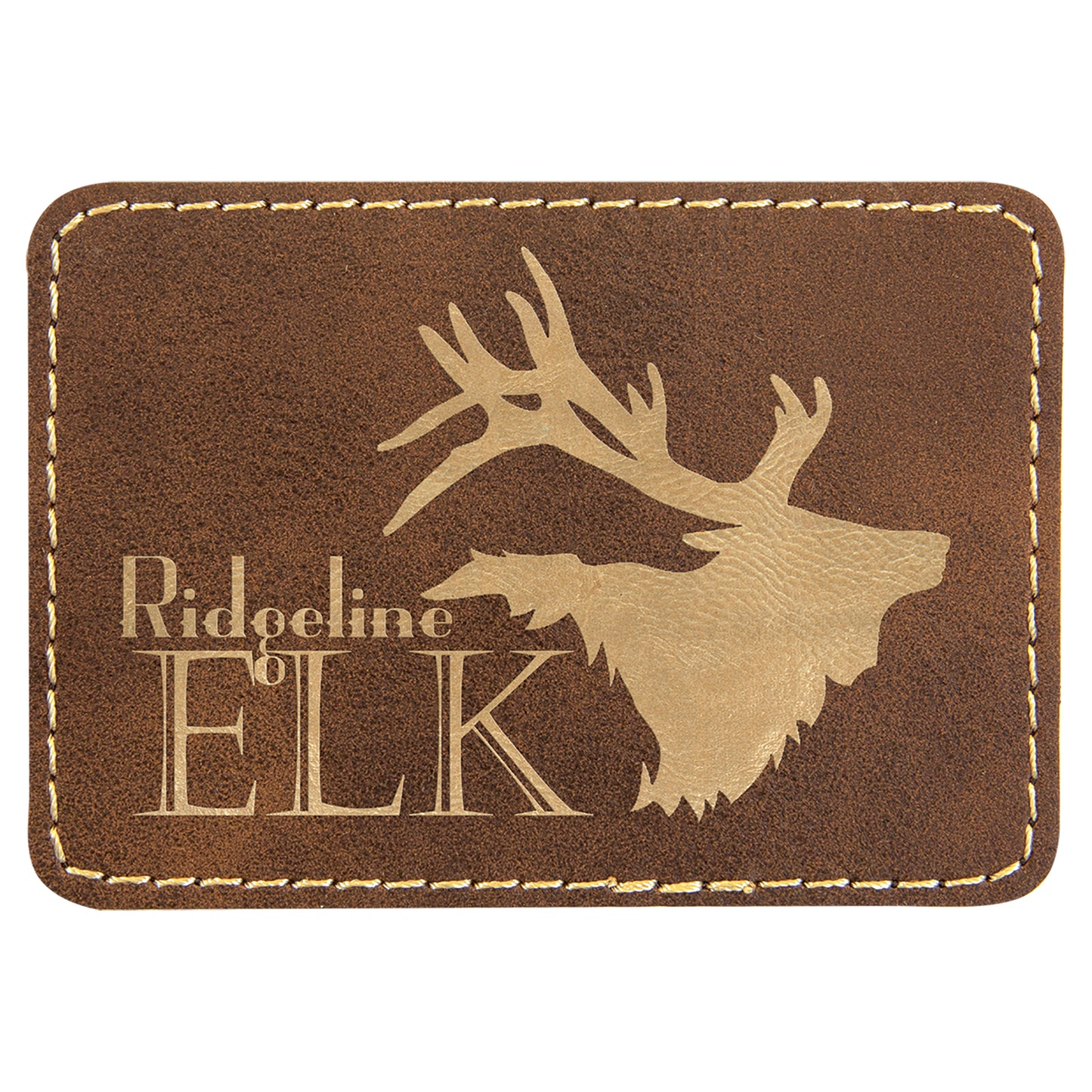 Personalized Laser Engraved 3 1/2" x 2 1/2" Rectangle Rustic/Gold Leatherette Patch with Adhesive