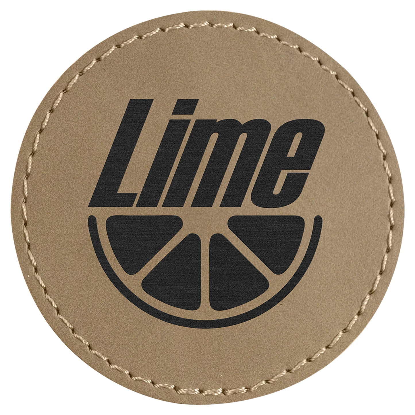 Personalized Laser Engraved 2 1/2" Round Light Brown Leatherette Patch with Adhesive