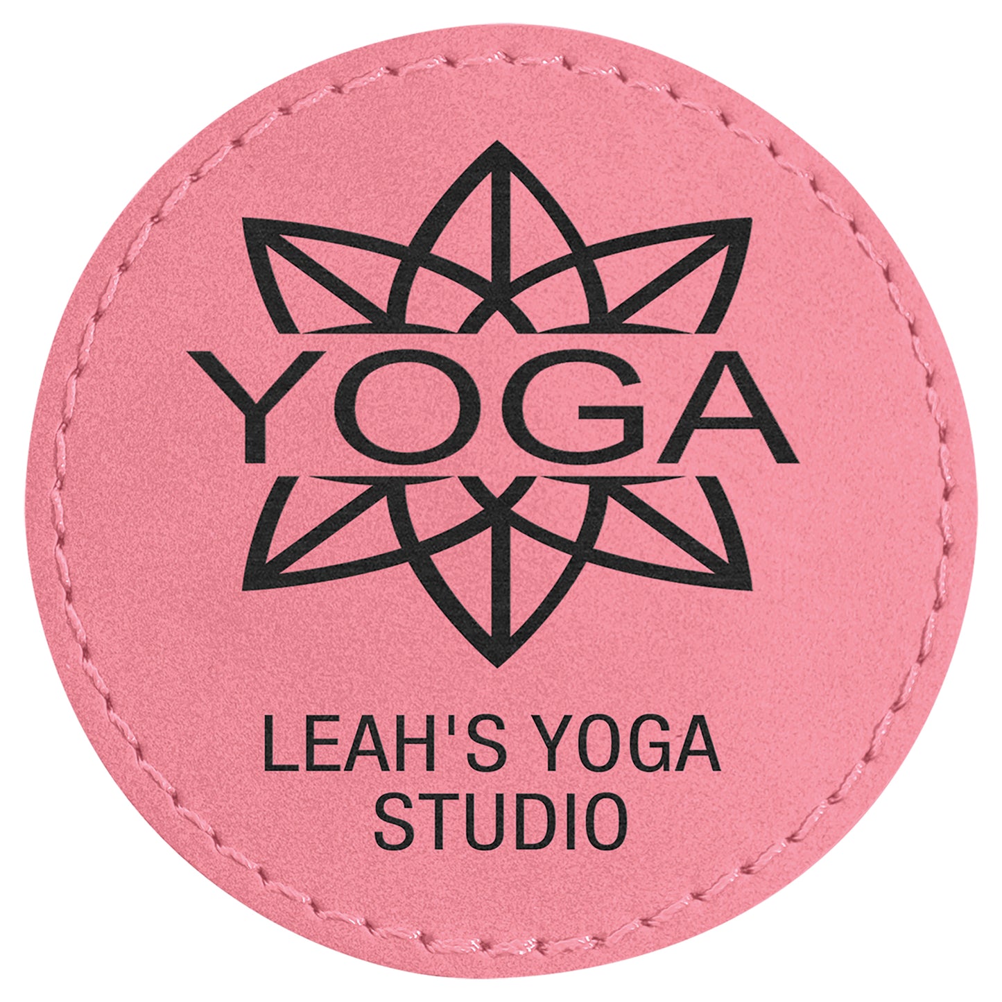 Personalized Laser Engraved 2 1/2" Round Pink Leatherette Patch with Adhesive