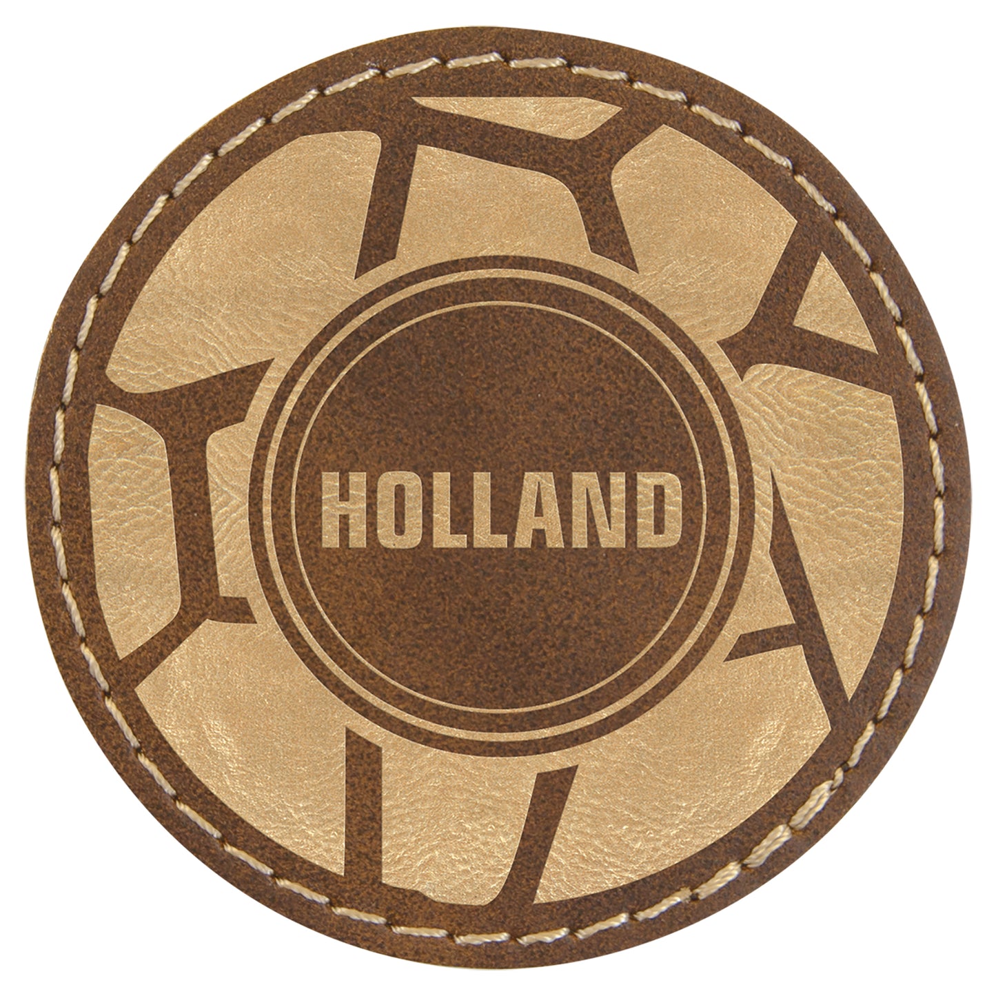 Personalized Laser Engraved 2 1/2" Round Rustic/Gold Leatherette Patch with Adhesive