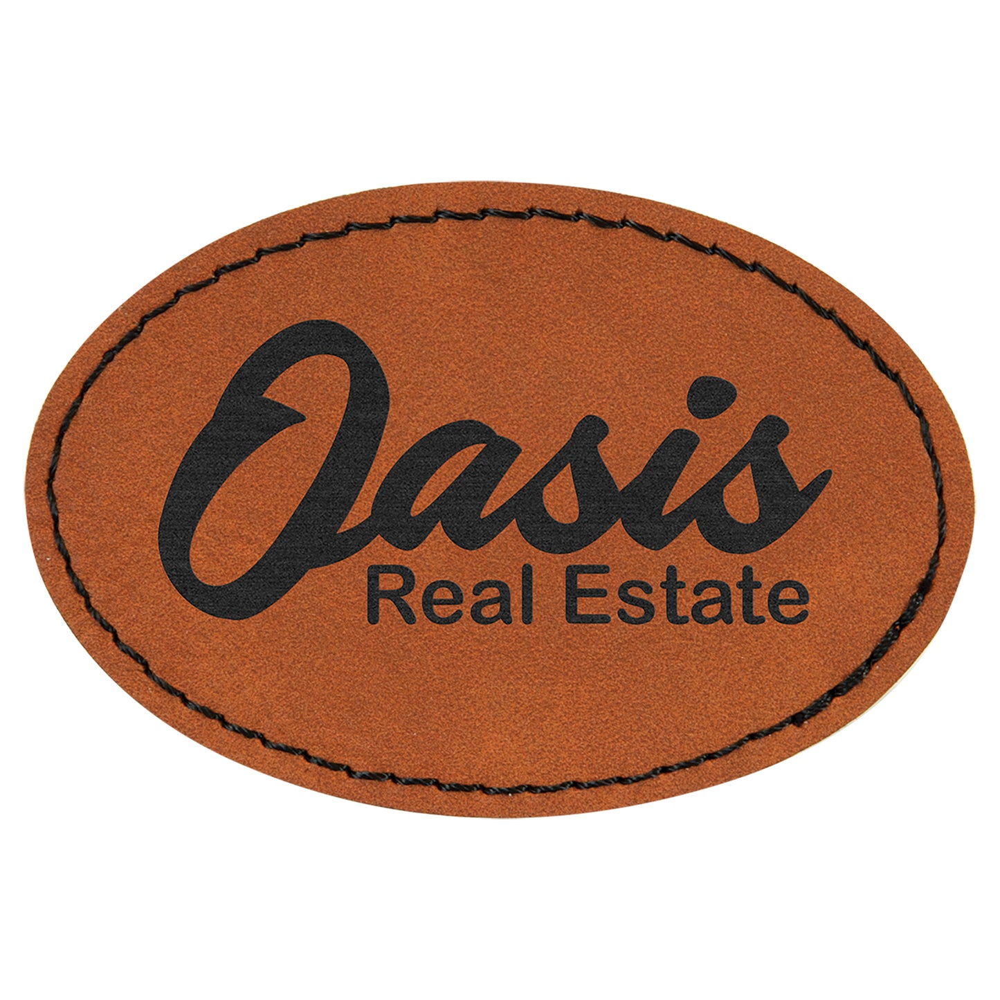 Personalized Laser Engraved 3" x 2" Oval Rawhide Leatherette Patch with Adhesive