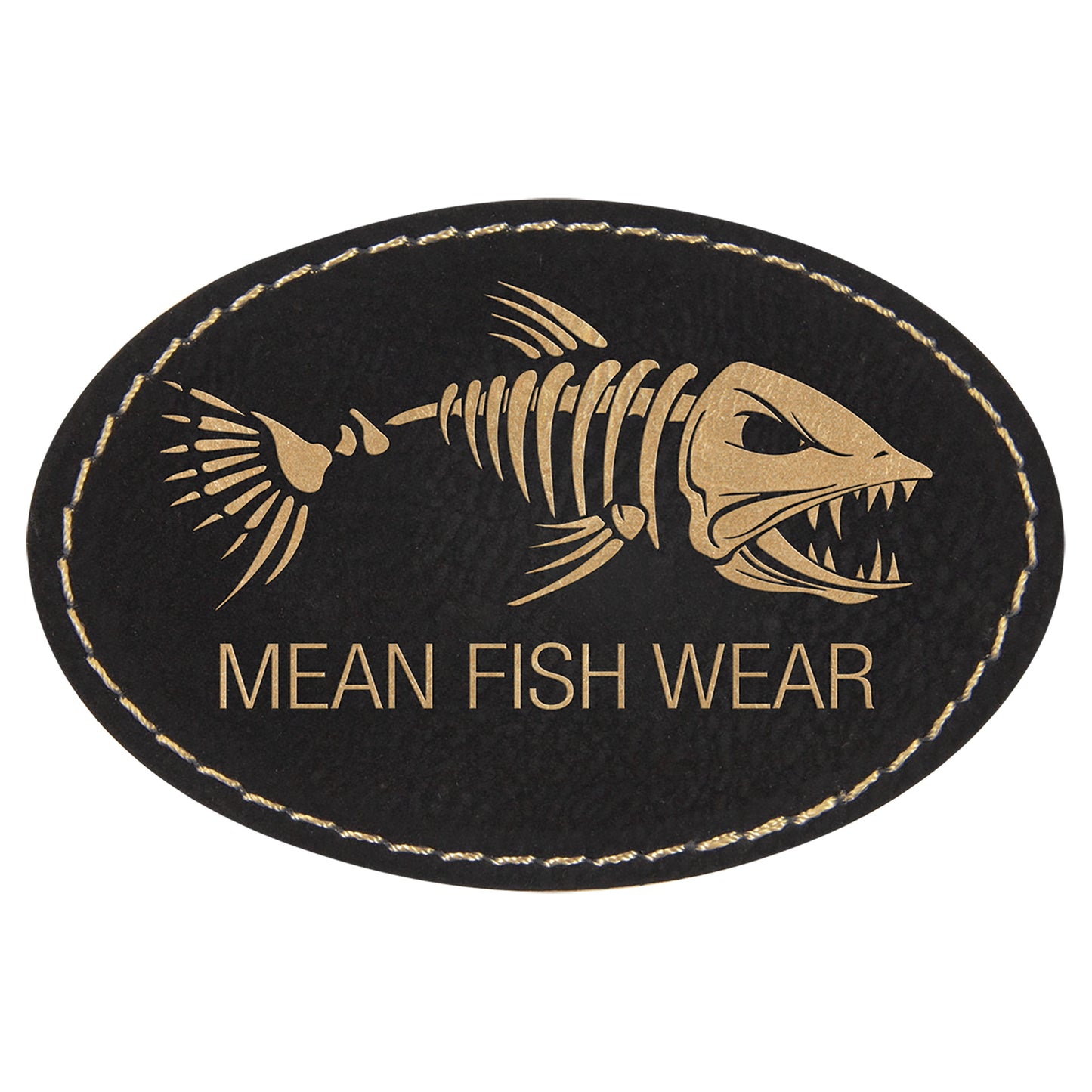 Personalized Laser Engraved 3" x 2" Oval Black/Gold Leatherette Patch with Adhesive