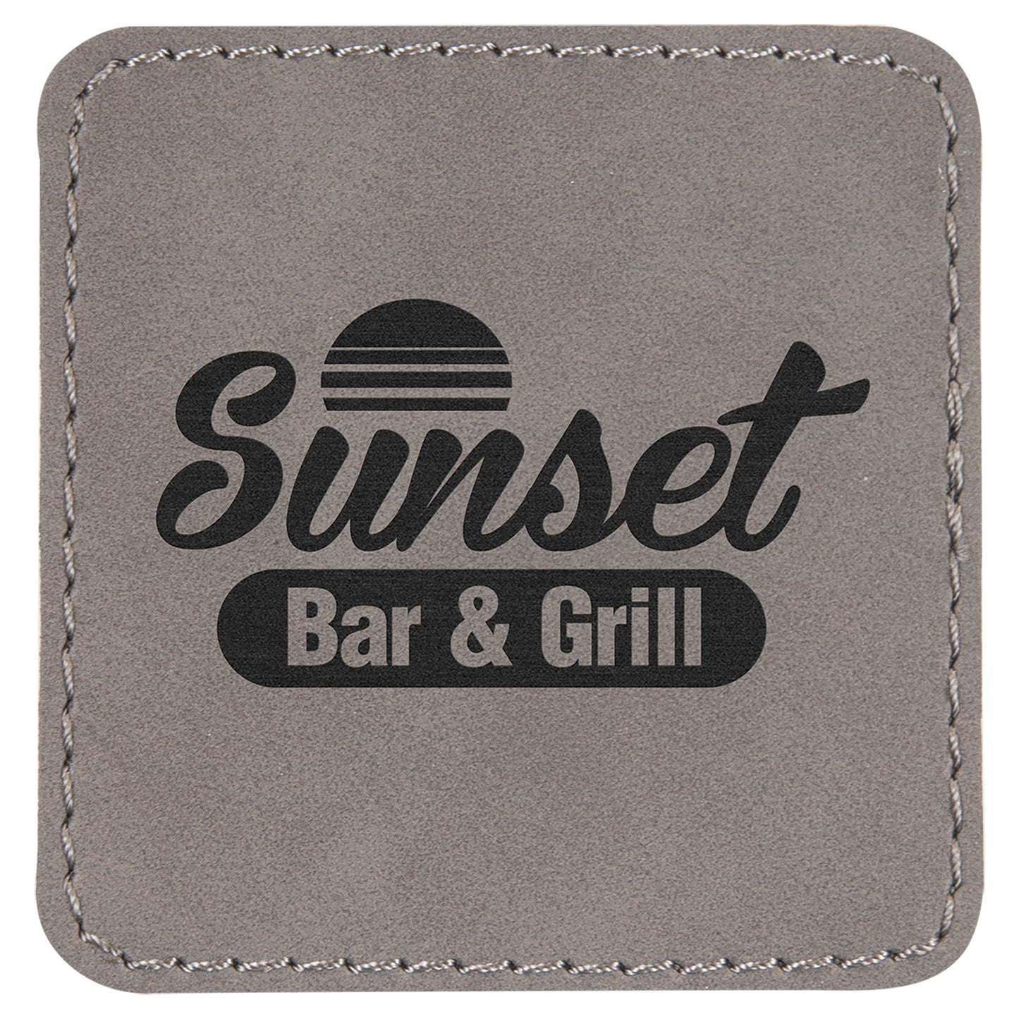 Personalized Laser Engraved 2 1/2" x 2 1/2" Square Gray Leatherette Patch with Adhesive