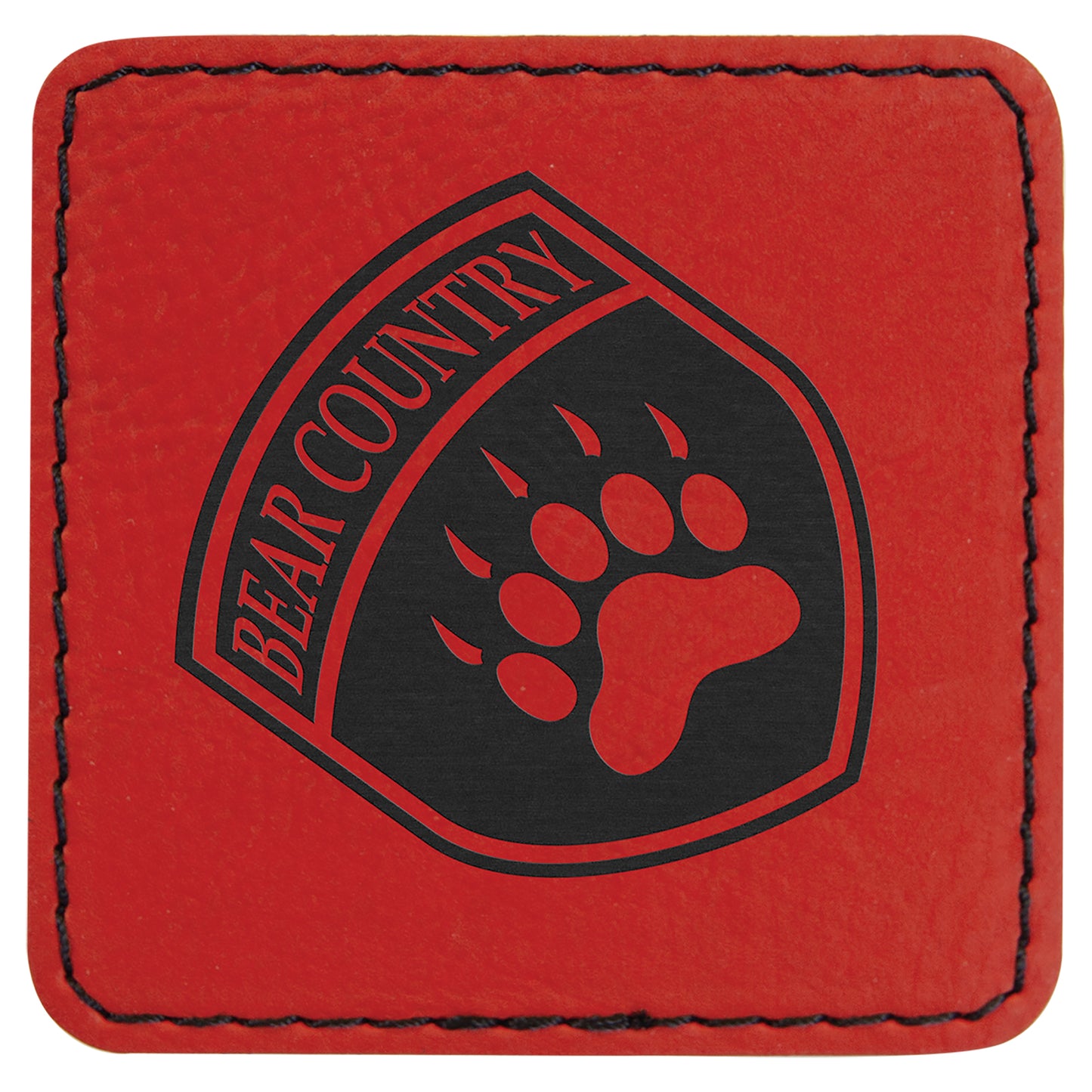 Personalized Laser Engraved 2 1/2" x 2 1/2" Red Leatherette Patch with Adhesive