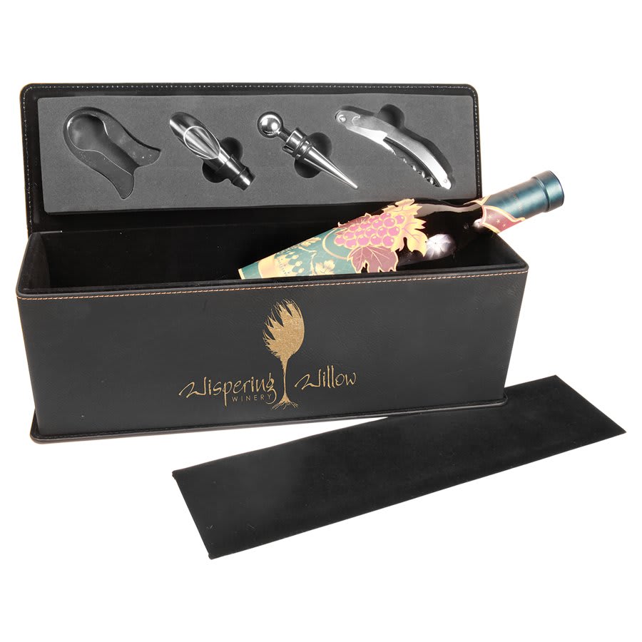 Personalized Laser Engraved Leatherette Single Wine Box with Tools