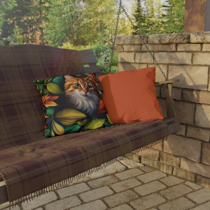 Tropical Tabby Cat Outdoor Pillows