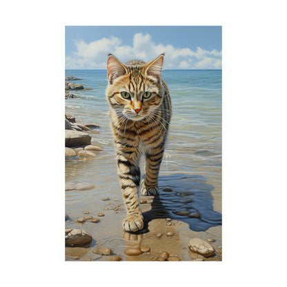 Tabby Cat on the Beach Premium Matte Vertical Posters