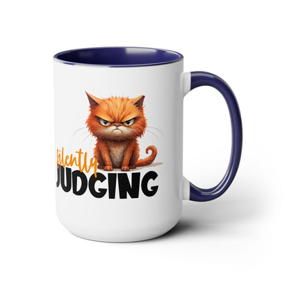 Silently Judging- Orange Tabby Two-Tone Coffee Mugs, 15oz