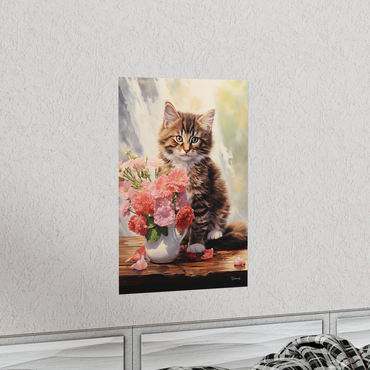 Tabby Kitten Floral Table Premium Matte Vertical Posters