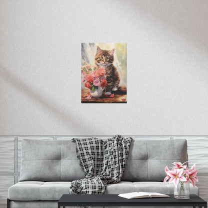 Tabby Kitten Floral Table Premium Matte Vertical Posters